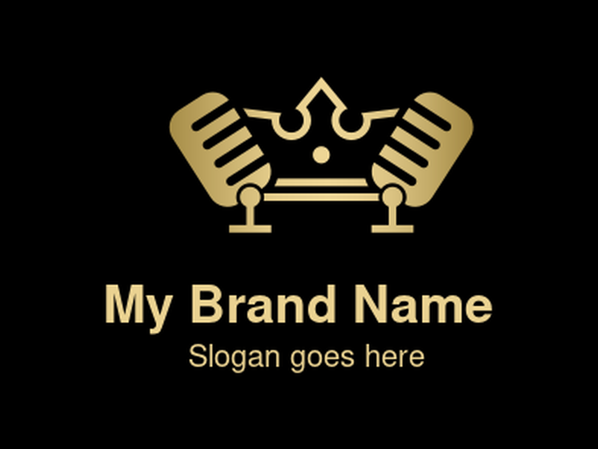 Golden Twin Microphones and Crown Logo - Royal Podcast, Broadcasting, and Dual-Host Entertainment Symbol
